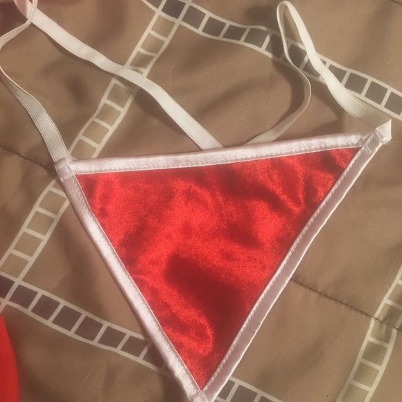 Lingerie Fur Trim Red Velvet Corset Set - Picture 15 of 16